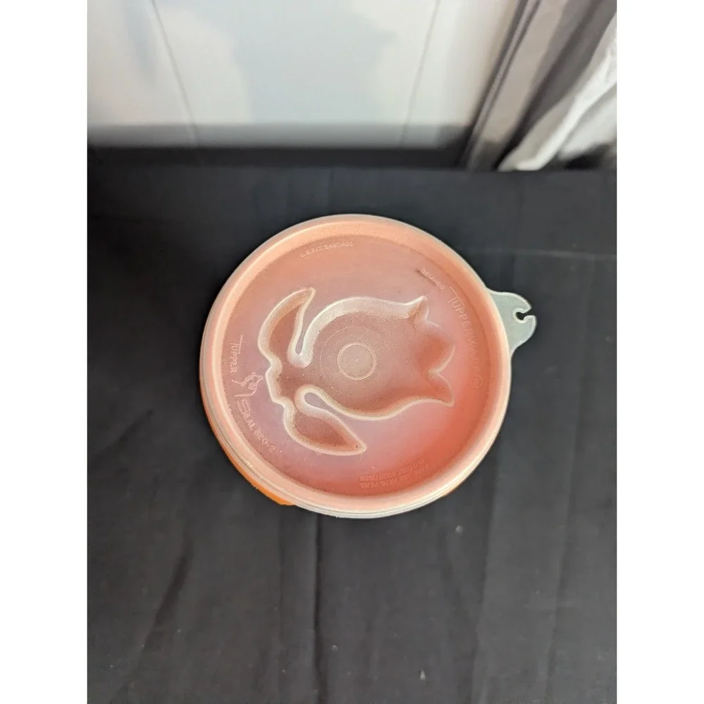vintage‎ Tupperware Orange tumbler cup with flower jel-n-serve jello mold lid